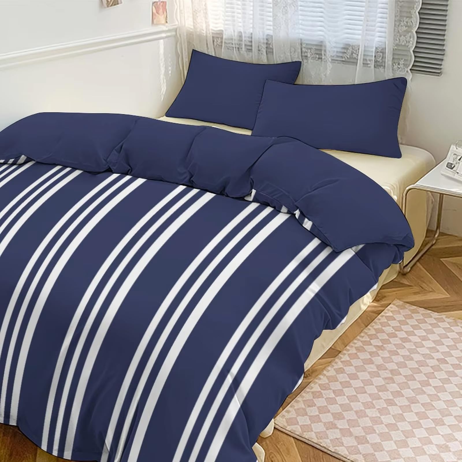 Parure de lit 260x240 avec housse de couette imprimée à rayures pour adulte
