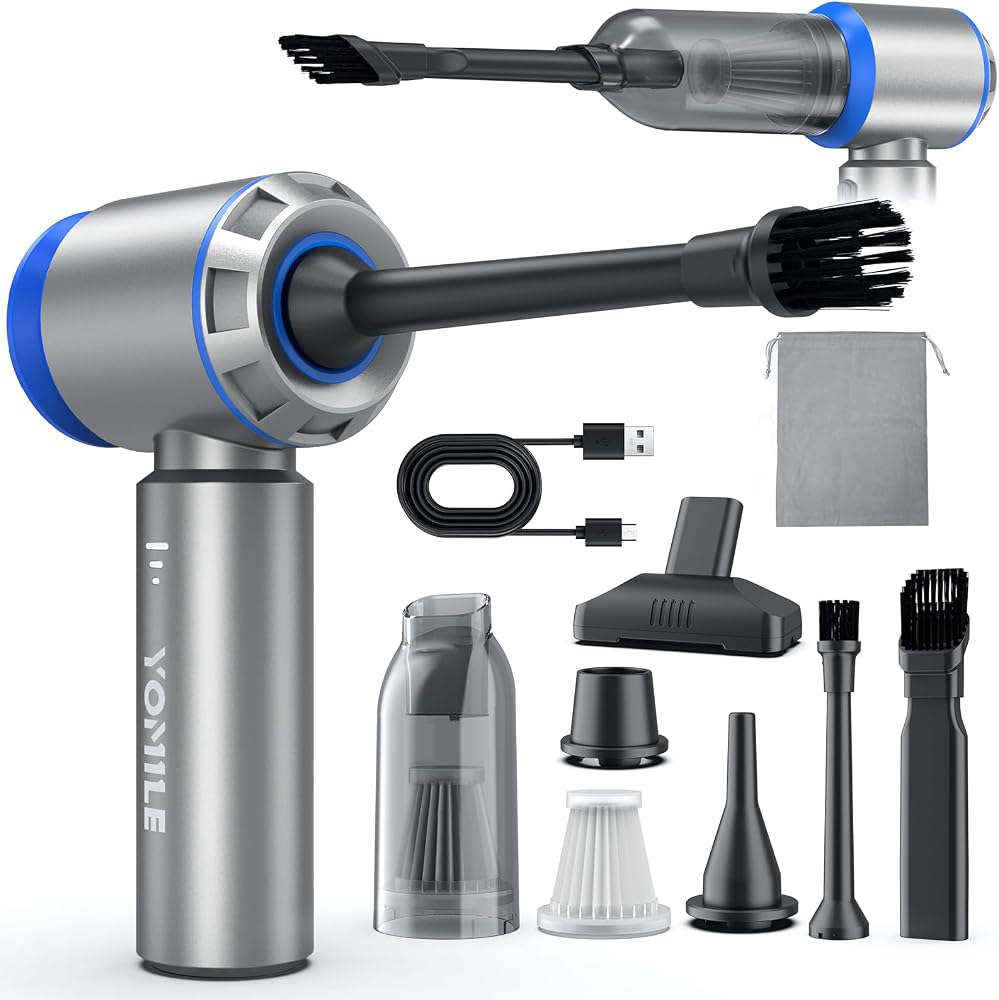 Compressed air Duster, Yomile 2 in 1 180000RPM Cordless Air Duster with Mini Car Vacuum, 9000mAh Battery Dust Blower for Keyboard Cleaner,Rechargeable Air Blower AIC Can for Office Computers