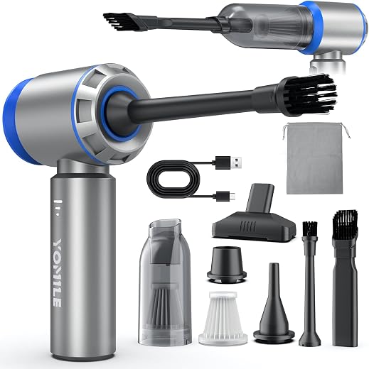 Yomile Mini Vacuum Cleaner, 2 in 1 25000PA Brushless Car Vacuum &250000RPM Air Duster 9000mAh Battery Air Blower Wireless ...