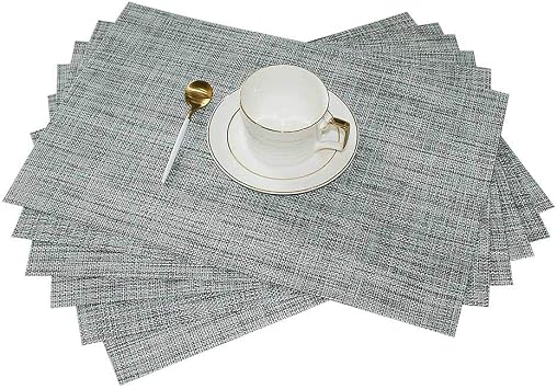 GIVERARE Placemats Set of 6, Heat-Resistant Woven Vinyl Place Mat, Non-Slip Washable PVC Table Mats, Easy to Clean Premium Plastic Place at for Dining, Kitchen Table Smoky Gray