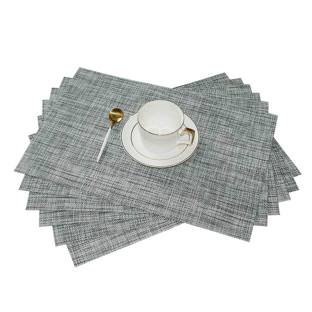 Placemats Set of 6, Heat-Resistant Woven Vinyl Place Mat, Non-Slip Washable PVC Table Mats, Easy to Clean Premium Plastic Place at for Dining, Kitchen Table (Smoky Gray)
