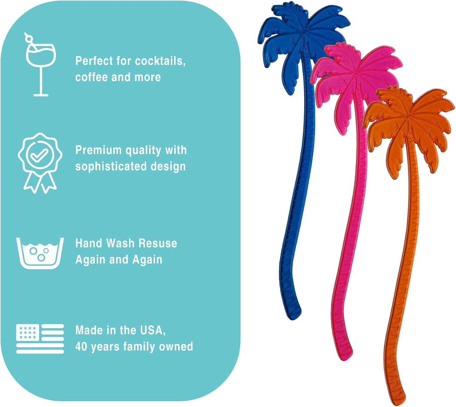 Royer 7-Inch Transparent Green Palm Tree Swizzle Sticks (Set of 24) – Fun Tropical Cocktail Stirrers for Summer Pool Parties, Tiki Bars, & Beach Drinks | Plastic Drink Mixer & Garnish | Made in USA