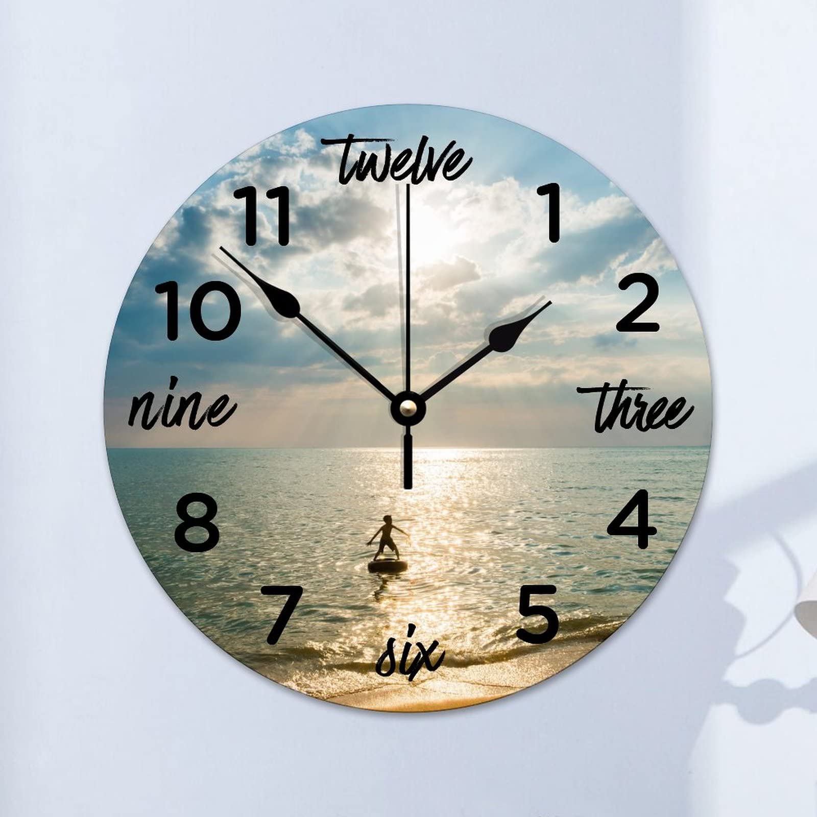 Horloge murale plage de surf pour décoration de salon et chambre