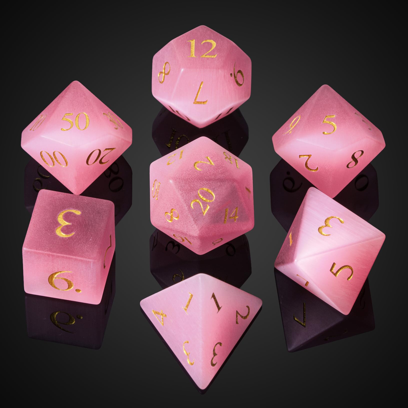 UDIXI Juego de dados de piedras preciosas de Navidad, 7 dados de cristal DND para mazmorras y dragones, dados de piedra hechos a mano para juegos de mesa MTG (ojo de gato rosa)