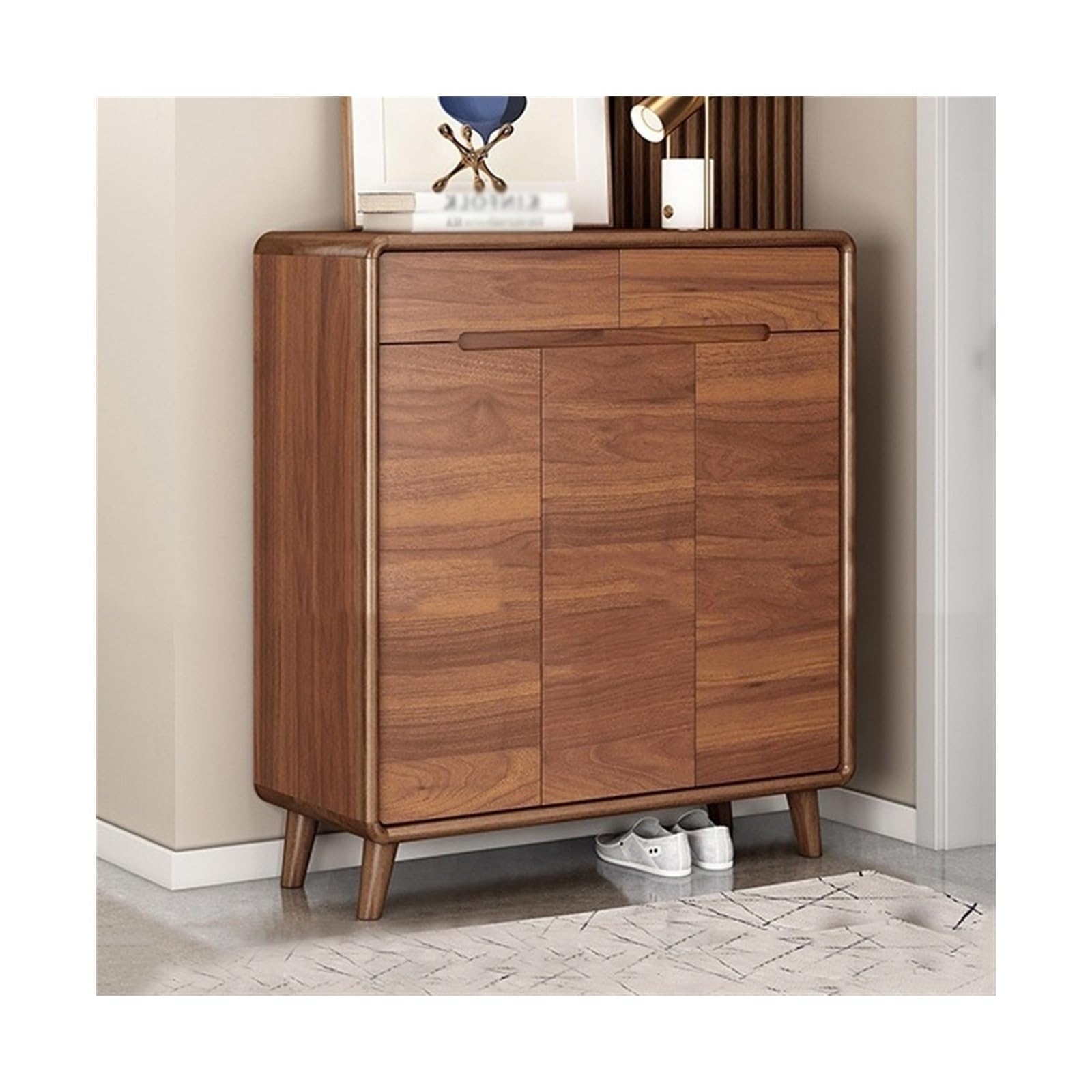 Aioneer Shoe For Entryway Shoe Storage Cabinet With Door And Drawer, Sturdy Entryway Shoe Cabinet With Solid Wood Frame, Standing Shoe Zapatero For Entrance,Walnut Color 90X37.8X