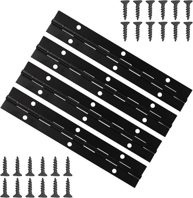 KINBOM 4 Pcs 6 Inch Piano Hinges and 24 Screws, Metal Piano Hinge Stainless Steel Continuous Hinge Heavy Duty Piano Hinge with Holes for Piano Cabinet Door Window Boat (Black)