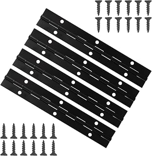 KINBOM 4 Pcs 6 Inch Piano Hinges and 24 Screws, Metal Piano Hinge Stainless Steel Continuous Hinge Heavy Duty Piano Hinge with Holes for Piano Cabinet Door Window Boat (Black)