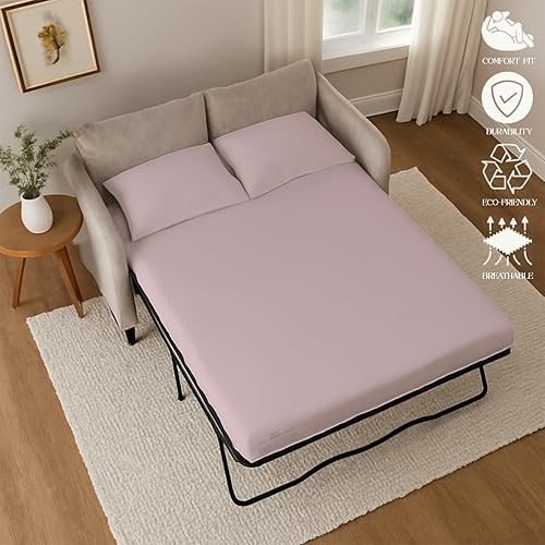 Miniatura 126 de Juego de 4 piezas para sofá cama, 100% algodón de 400 hilos, sábana bajera con bolsillos profundos, suave, sin arrugas y transpirable, calidad