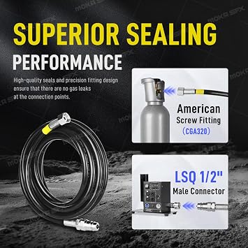 MOKA SFX 6M Co2 Cannon Jets Hose - ONLY for LSQ 1/2 Female Port Machines (Not Universal) Quick Connect for CO2 Jet Machine (6m)