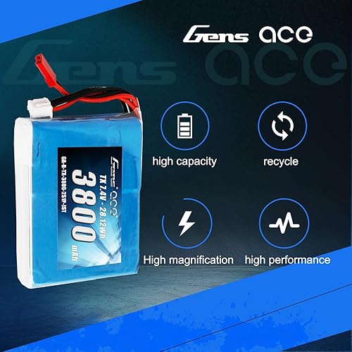 Miniatura 4 de Gens ace Paquete de batería Lipo de 3800mAh 7.4V 2S1P TX con enchufe JST-SYP para el QX7