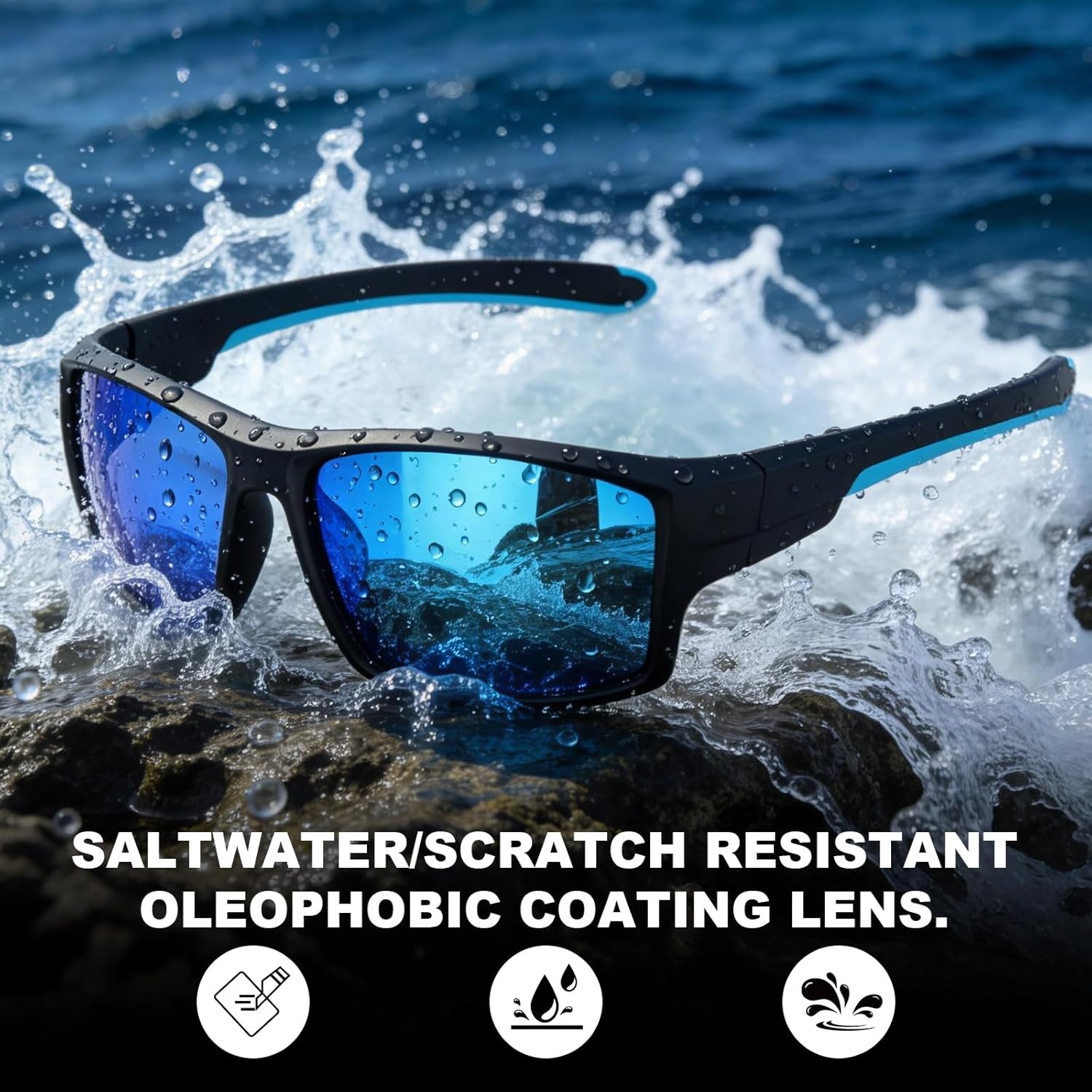 Dynamic Polarized Sunglasses Men, Scratch/Saltwater Resistant/Oleophobic Lens, Full Wrap Around Sport Frame