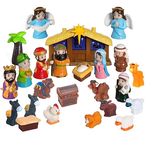 25 Pcs Nativity Set for Kids with Light, Christmas Nativity