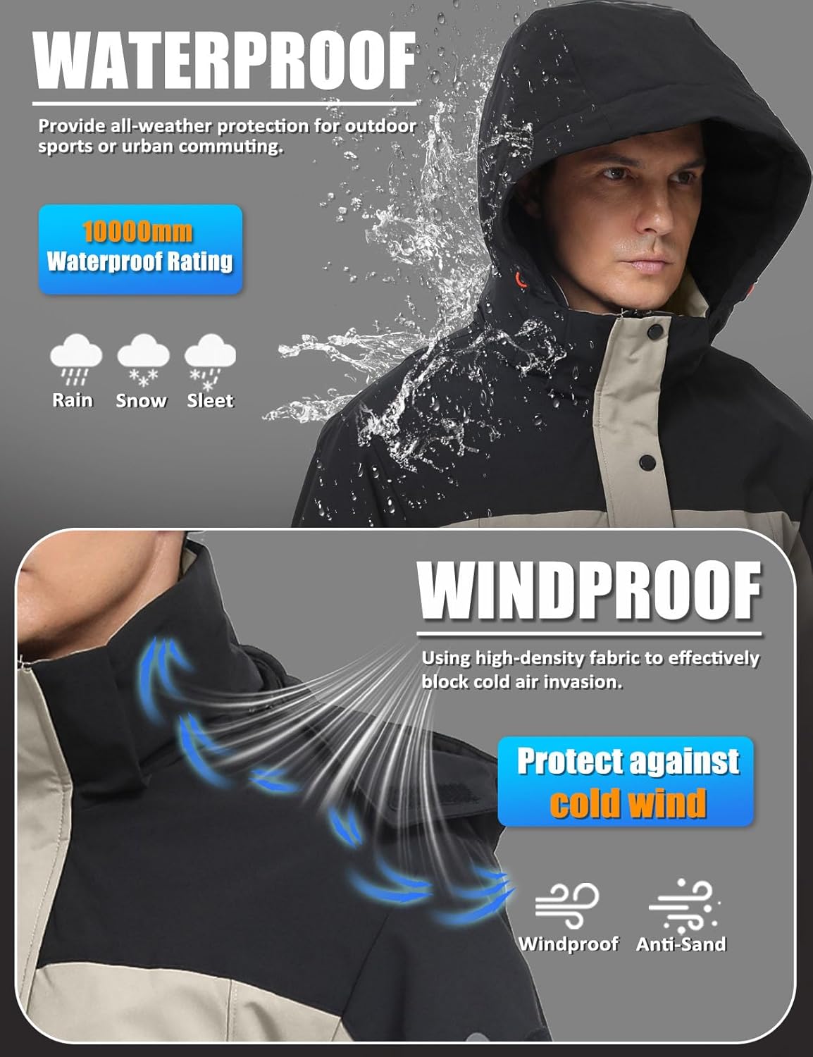 Men's Heated Jacket Winter Waterproof Ski Jacket Insulated Windproof Outdoor Heated Coat Mountain Windbreaker - Image 3