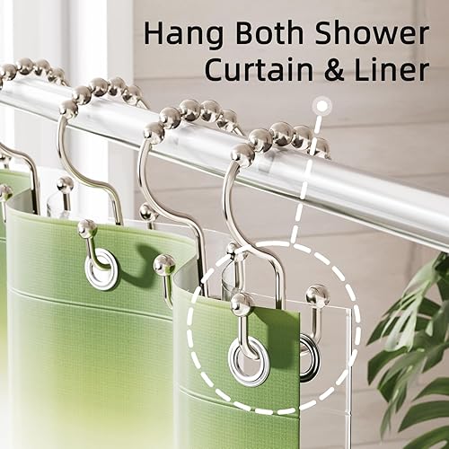 Vista 4 de Amazer Shower Curtain Hooks, Rust-Resistant Metal Double Shower Curtain Rings for Curtain Rolling Shower Hooks, 12PCS Shower Rings for Bathroom
