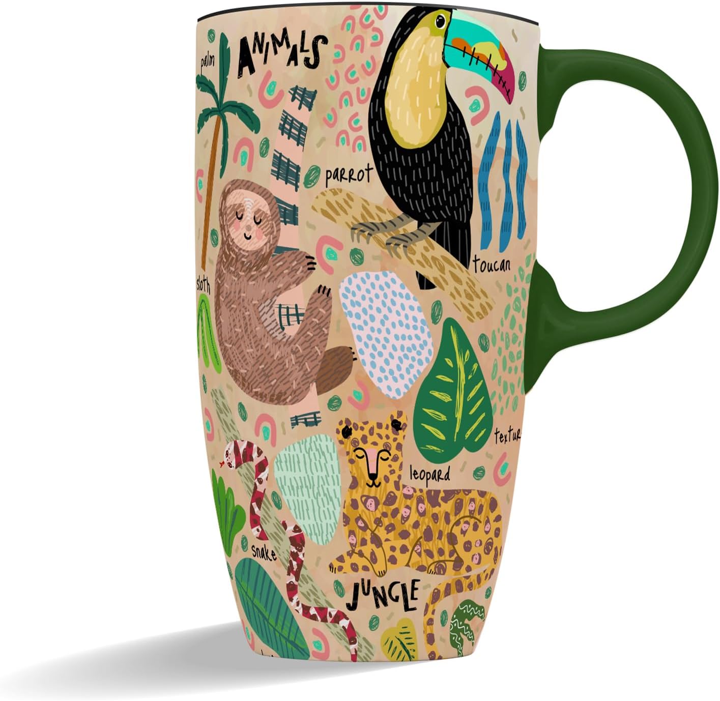 TZSSP Animal Design Ceramic Mug with Lid, 17oz Cute & Funny Novelty Coffee Cup for Home and Office, Unique Gift Idea