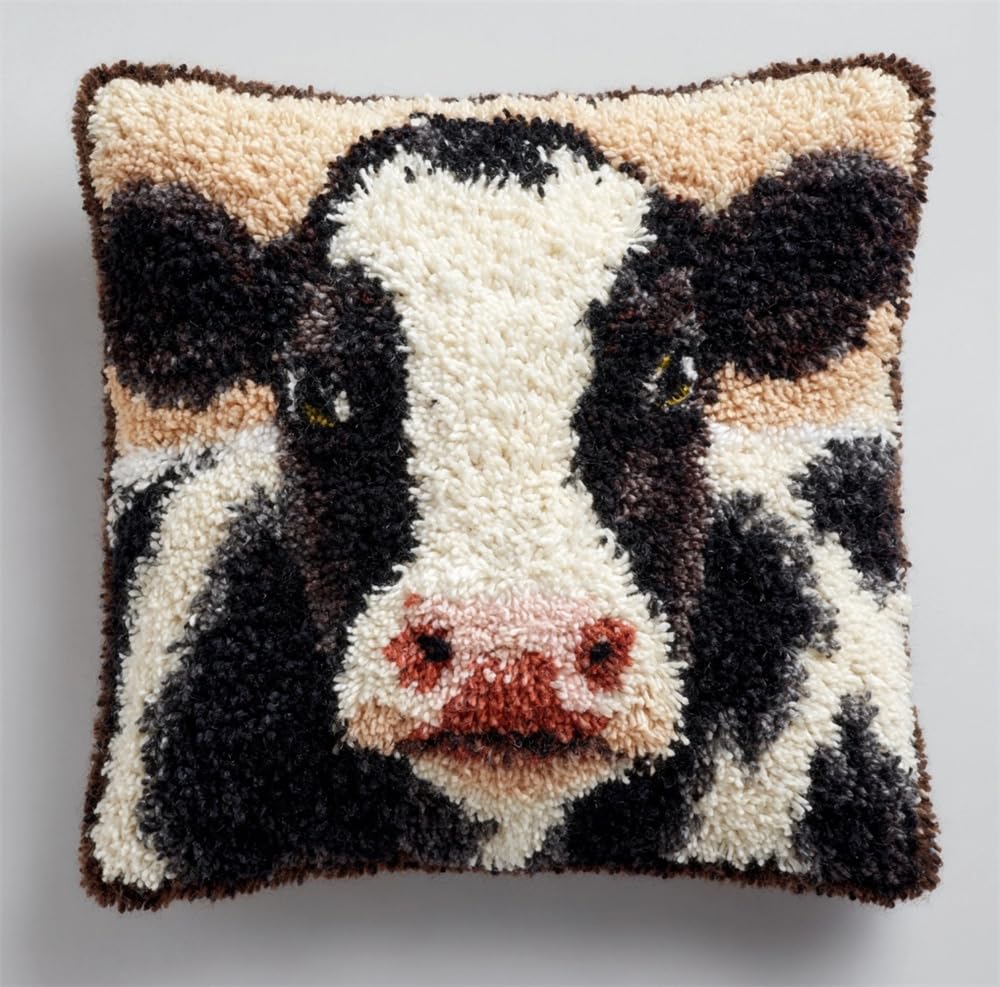 kitphoenix 3D Pillow Latch Hook Embroidery Kits Cow in A Pen