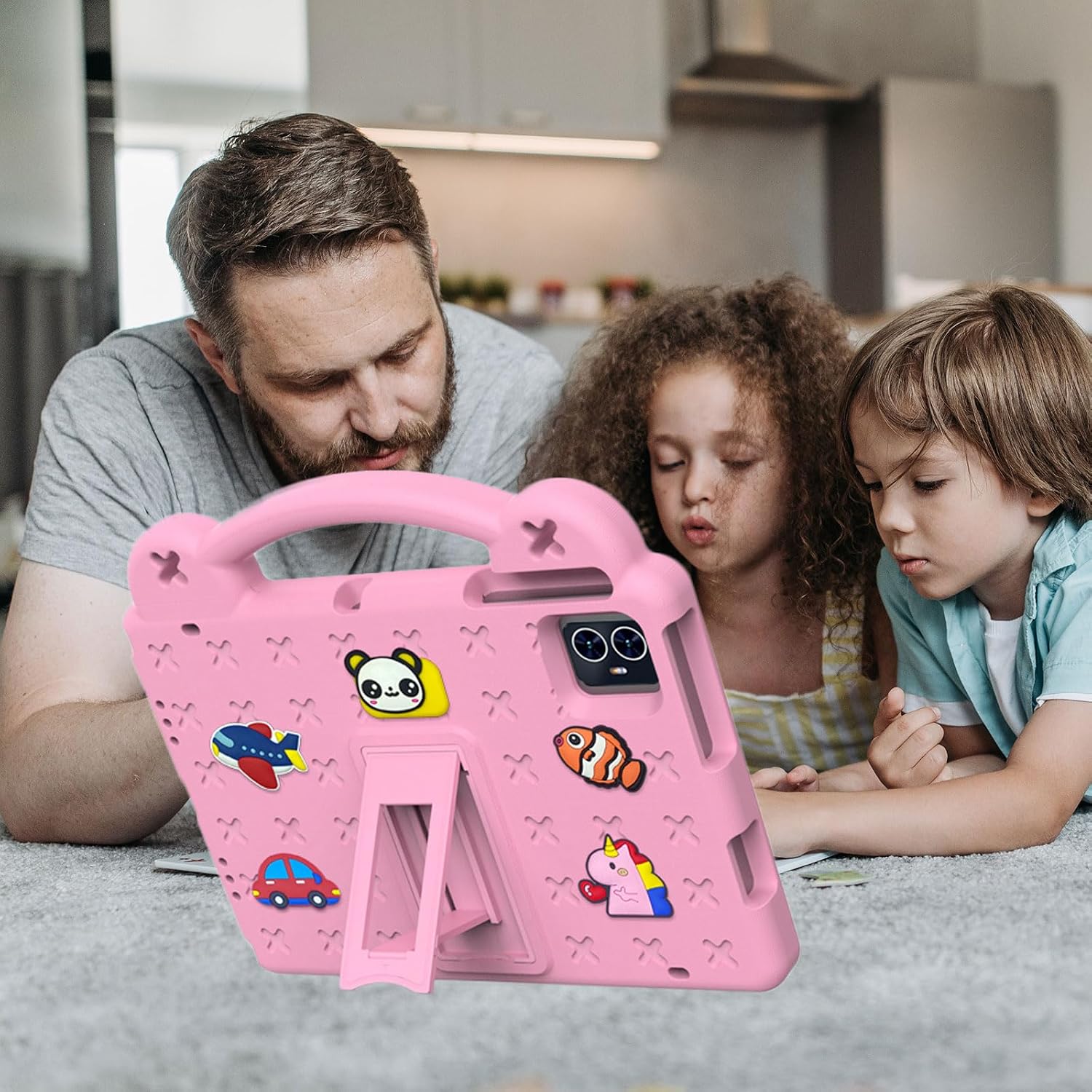 Kids Case for Walmart Onn 10.1" Tablet (Gen 4) 2024, Children Friendly DIY Cartoon EVA Foam Protective Handle Stand Cover for Onn 10.1 inch 4th Generation Tablet (Model: 100135925) - Pink image 3