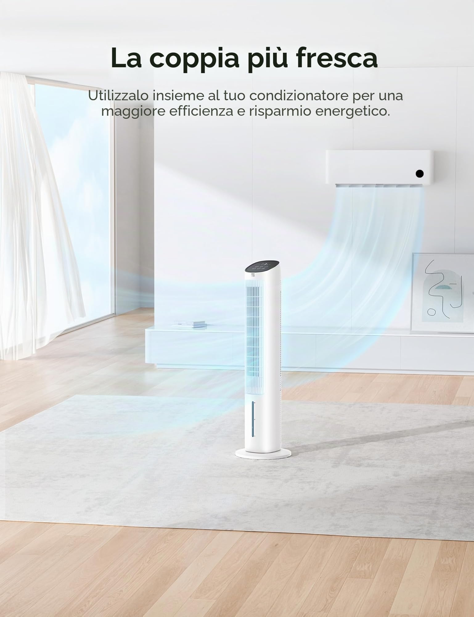 Dreo Ventilatore a torre con raffreddamento silenzioso, ventilatore con raffreddamento ad acqua, 40 pollici, refrigeratore evaporativo con funzione girevole a 80°, 3 modalità, 4 velocità, telecomando