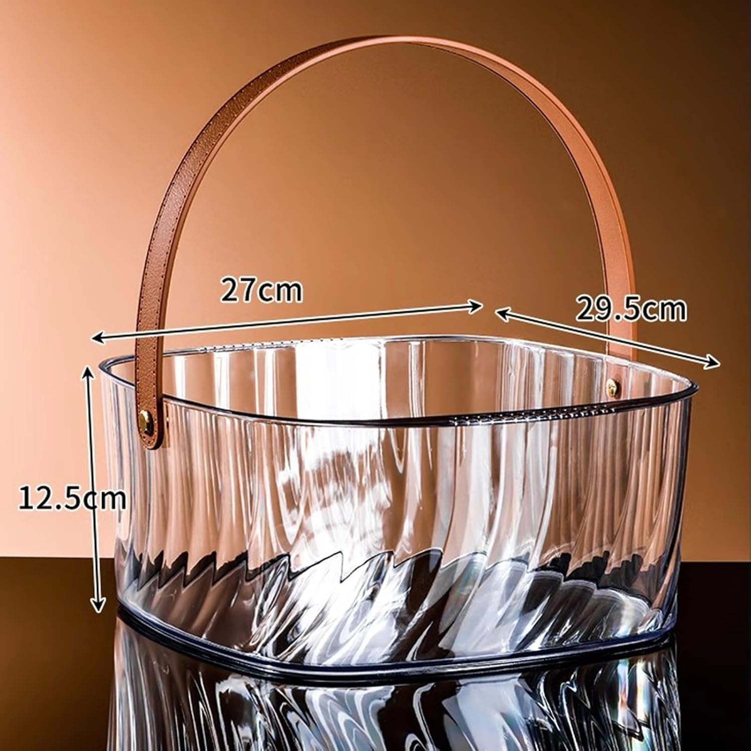 Cubitera Botella Vino Filador de Hielo acrílico Transparente Redondeo Grande Champagne Chiller con Mango de Cuero portátil Capaciente de Hielo de Botella de Vino clásico