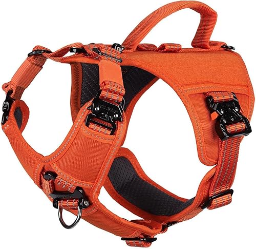 Miniatura 24 de ICEFANG GN8 Tactical Dog Harness with 4X Metal Buckles for Medium Sized Dogs,Reflective in Training Walking K9 Vest,No-Pull Front Leash Orange