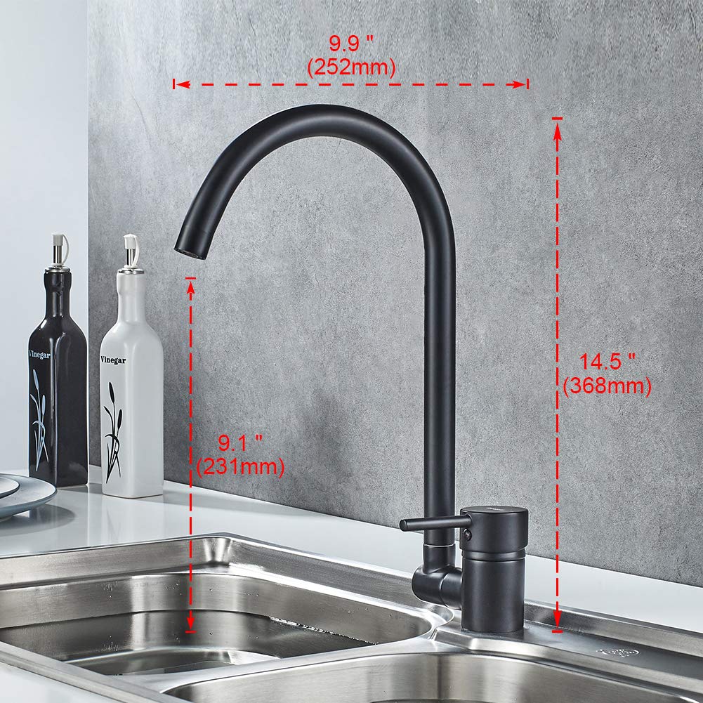 Ibergrif Grifo Cocina Fregadero Negro, Giratoria 360° y plegable 90°, Torneira Cozinha Agua Fría Y Caliente, Válvula Ahorradora, latón, para Fregadero de un Orificio, Fácil Instalación