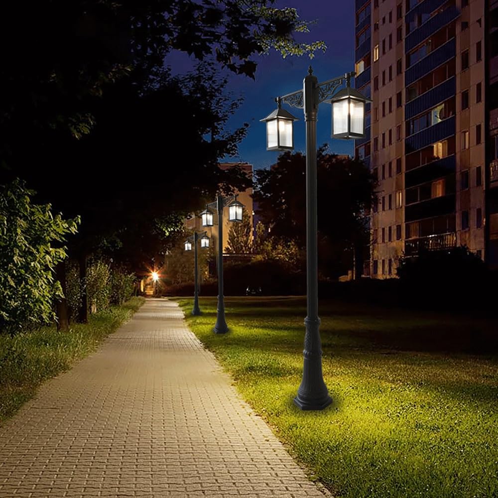 Lampa o wysokim słupku w czarnym wykończeniu ogrodzenie uliczne światło odporne na deszcz słupek oświetlenie na podwórko ogród patio, 2-światła-94.49