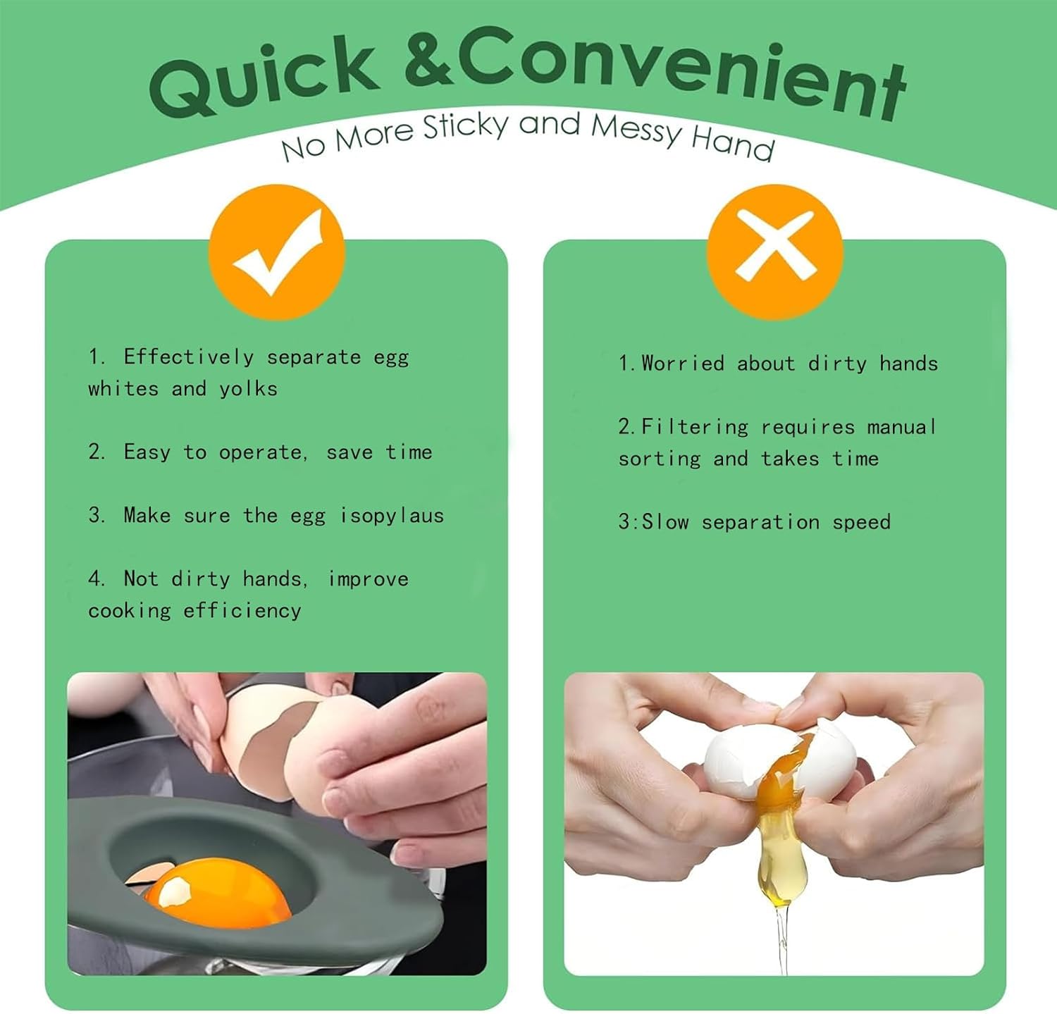2 Pcs Silicone Egg White Separators, 3-Slit Egg White Separator from Yolk for Baking, Lightweight Cooking Accessory, Food-Silicone Egg Separator Tool Kitchen Cooking Gadgets