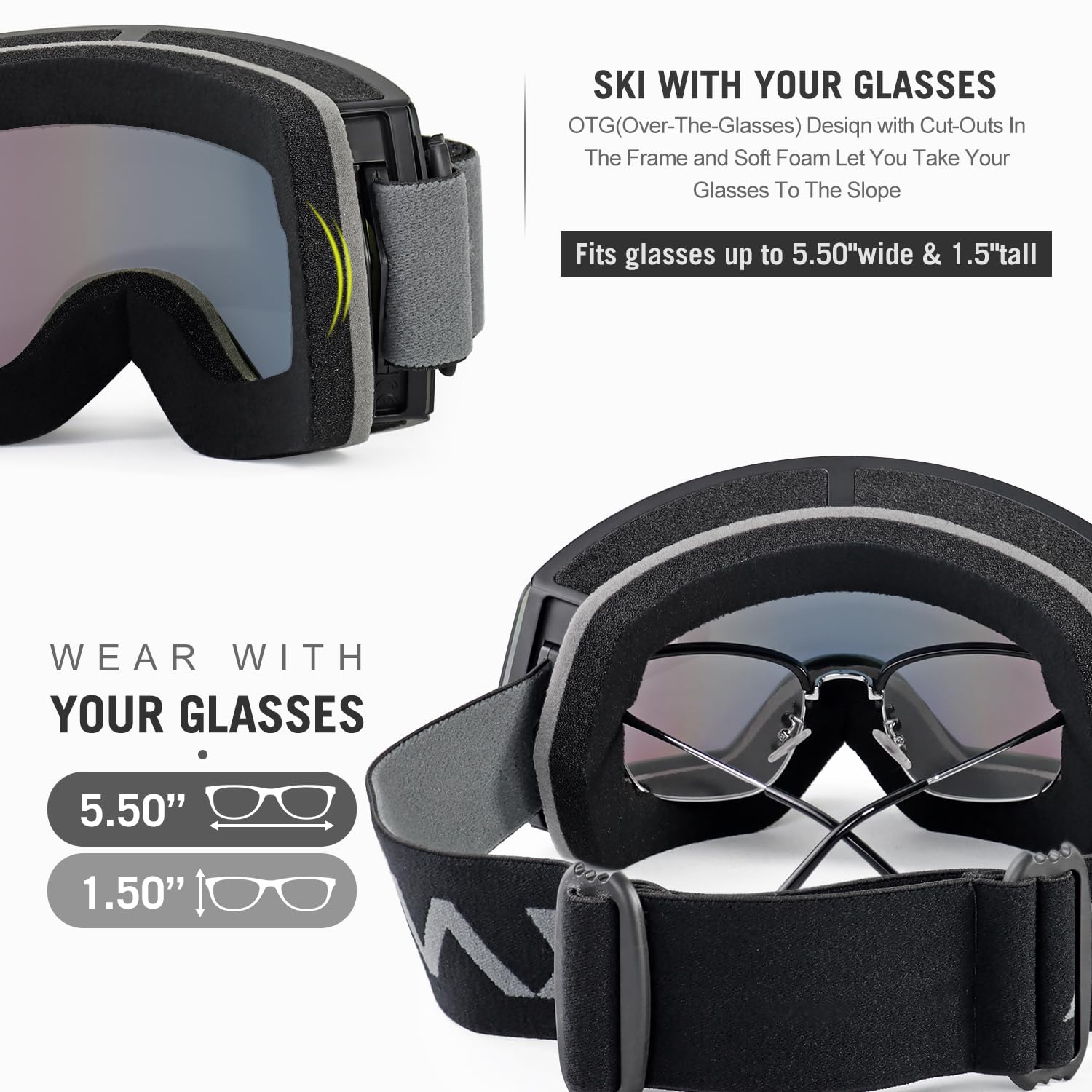 Anti Fog OTG Ski Goggles UV400 Protection - Helmet Compatible for Men Women Youth Skiing Snowboarding,Red