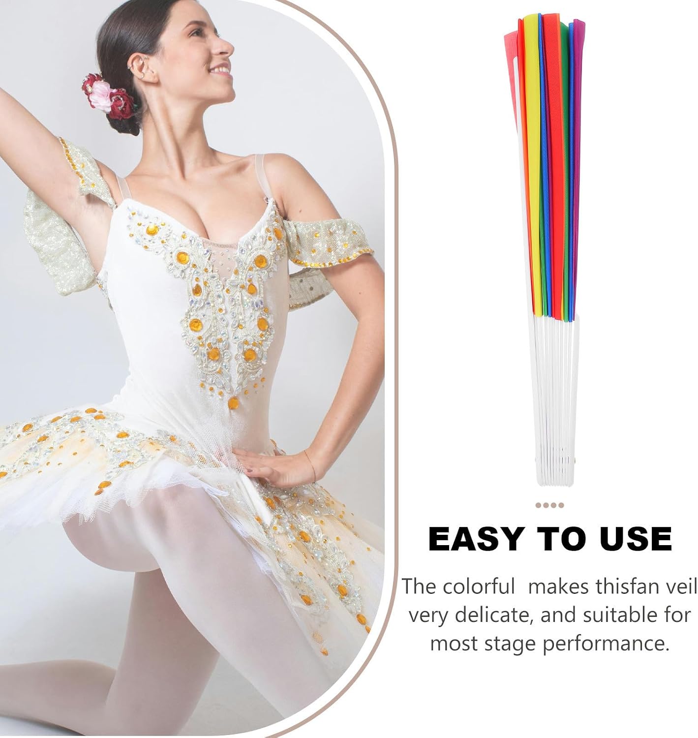 Rainbow Folding Hand Fan Lightweight Portable Handheld Fan with Plastic and Oxford Cloth for Dance Performances and Stage Decoration, Easy to Carry with Powerful Cooling
