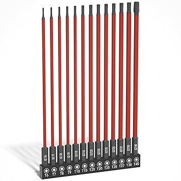 XOOL 13-Piece Long Torx Bit Set, 6-Inch 150mm, T6-T40, Magnetic S2 Steel, 1/4" Hex Shank, CNC Precision Tips for Impact Drivers, Drills, and Screwdrivers