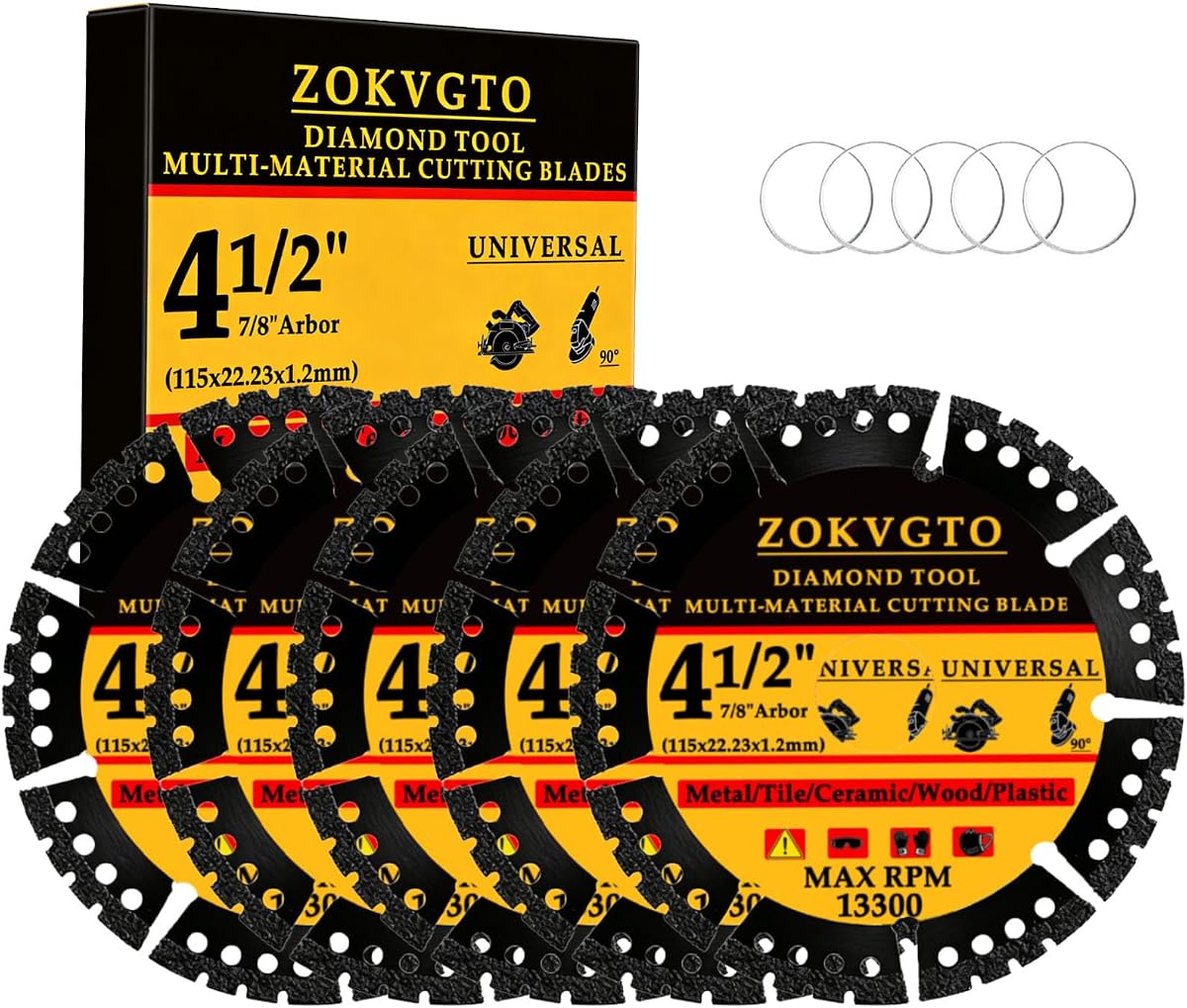 Paquete de 5 hojas de sierra multiusos de diamante de 4 1/2 pulgadas, rueda de corte de diamante indestructible con disco de corte de amoladora angular de 7/8 para metal, azulejos, cerámica, madera, plástico (5)
