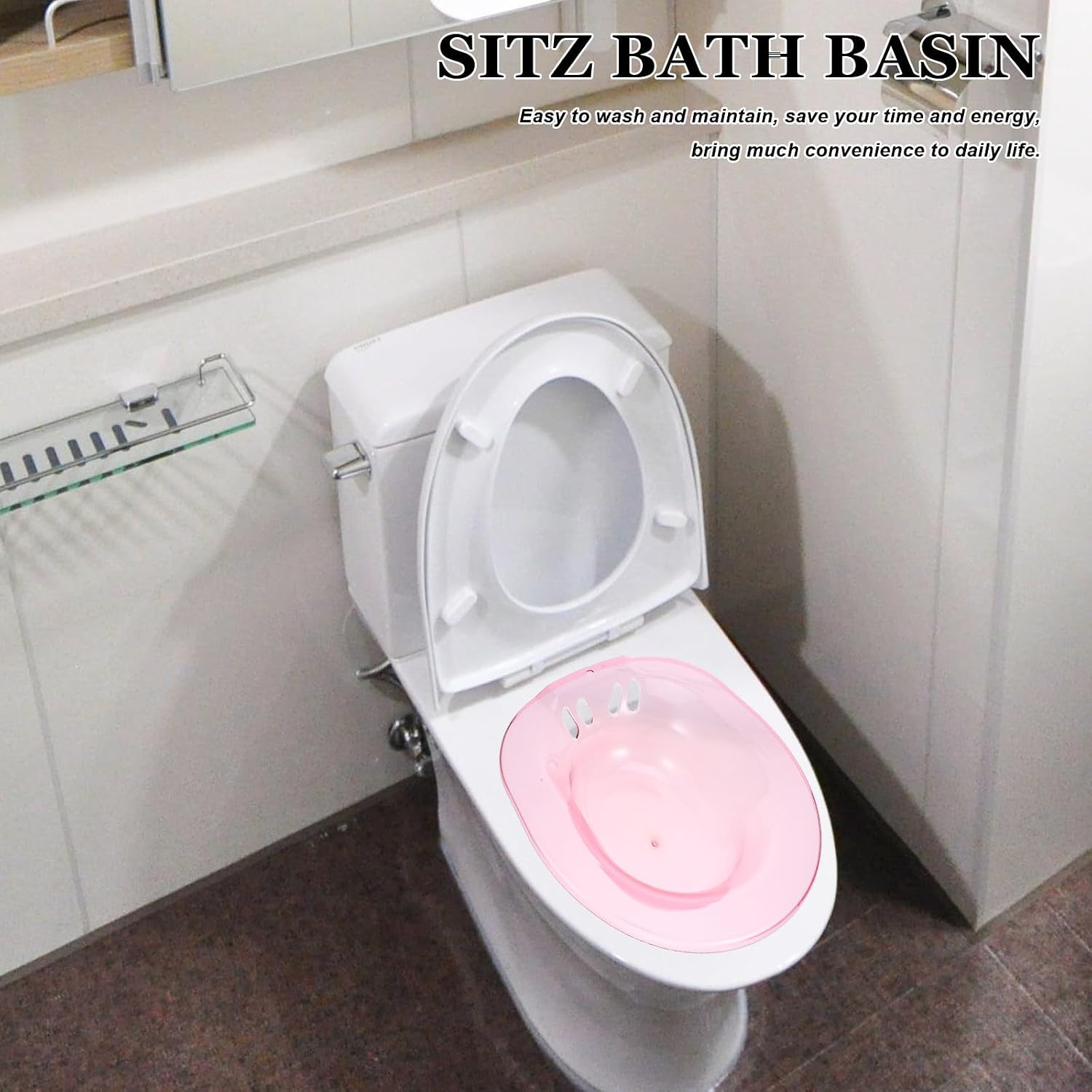 Postpartum Care Sitz Bath Basin for Toilet Seat, Plastic Sitz Bath, Home Use Hygiene Basin for Women and Elderly, Pink