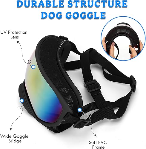 Miniatura 6 de Gafas de sol grandes para perros, gafas para mascotas, con correa ajustable, gafas para perros medianos y grandes, para natación, patinaje, a prueba