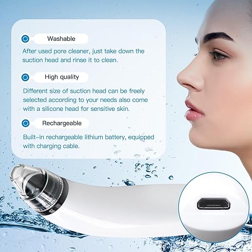 Miniatura 7 de Aspiradora eliminadora de puntos negros, aspiradora eléctrica de poros, herramienta de extracción de cabeza negra, limpiador de poros para hombres y
