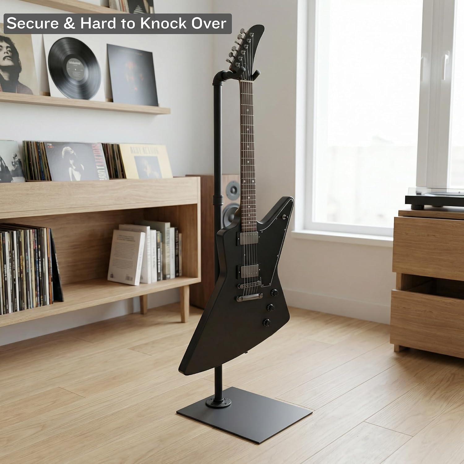 Iron Heavy Duty Guitar Stand | Heavy-Duty Industrial All-Iron Stand with Wide Base,Holds 100 lbs | Perfect Secure Stand for Long-Scale Bass & Electric Guitar | Violin | Hush Guitar | Mandolin | BanjoQuick |Tool-Free Assembly