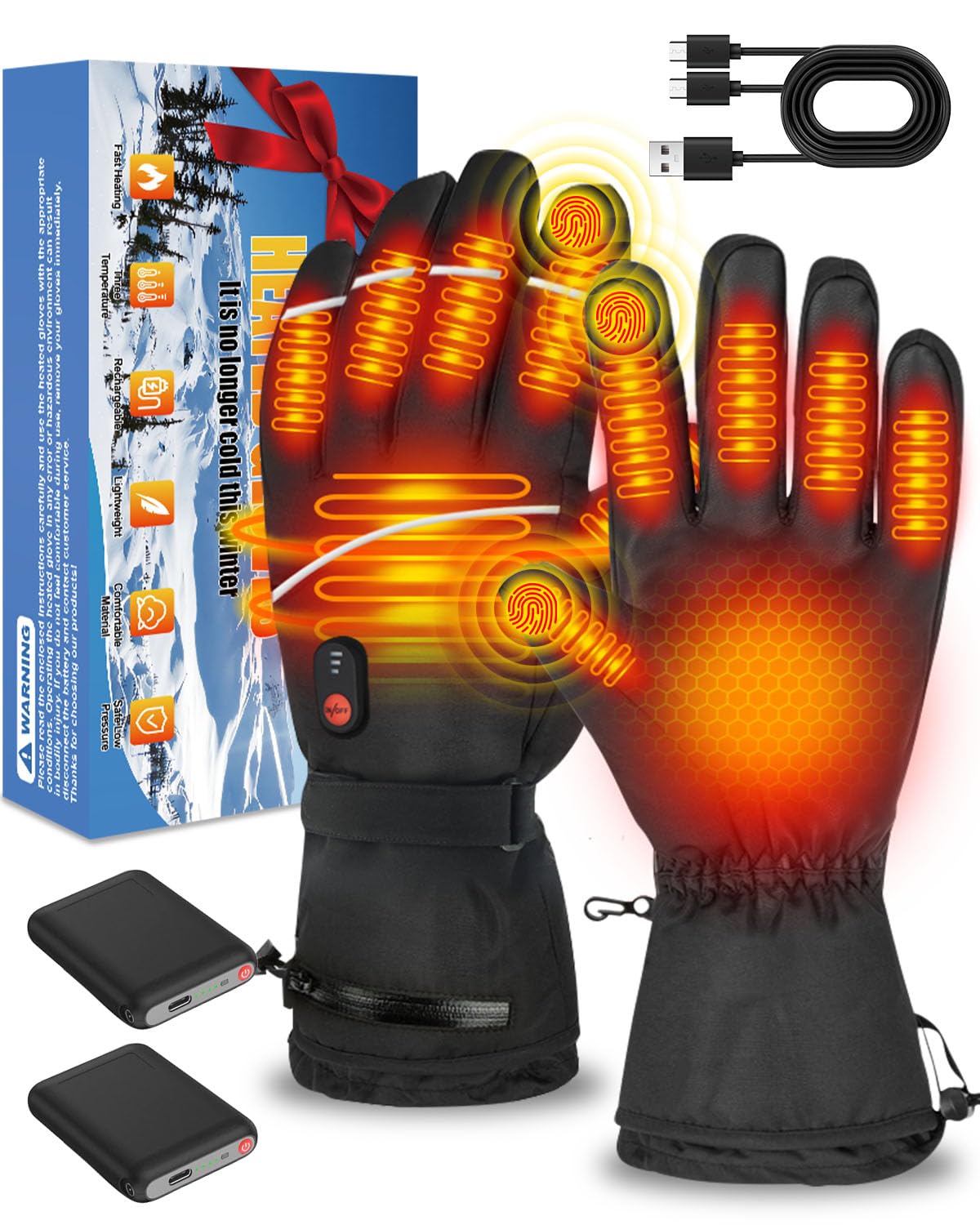 Zumhigh 2025 Heated Gloves for Men & Women, Waterproof Windproof Rechargeable Electric Gloves with 3 Heat Levels for Skiing, Motorcycle, Cycling, and Outdoor Winter Gifts (XL)