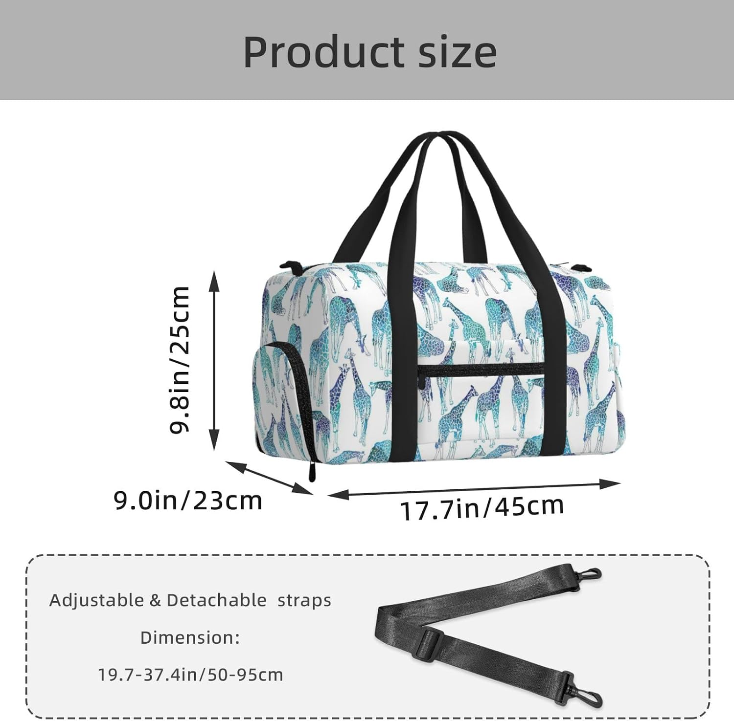 Giraffe Pattern Print Handheld Sports Luggage Unisex Crossbody Bag Travel Weekend Fitness Workout image 3