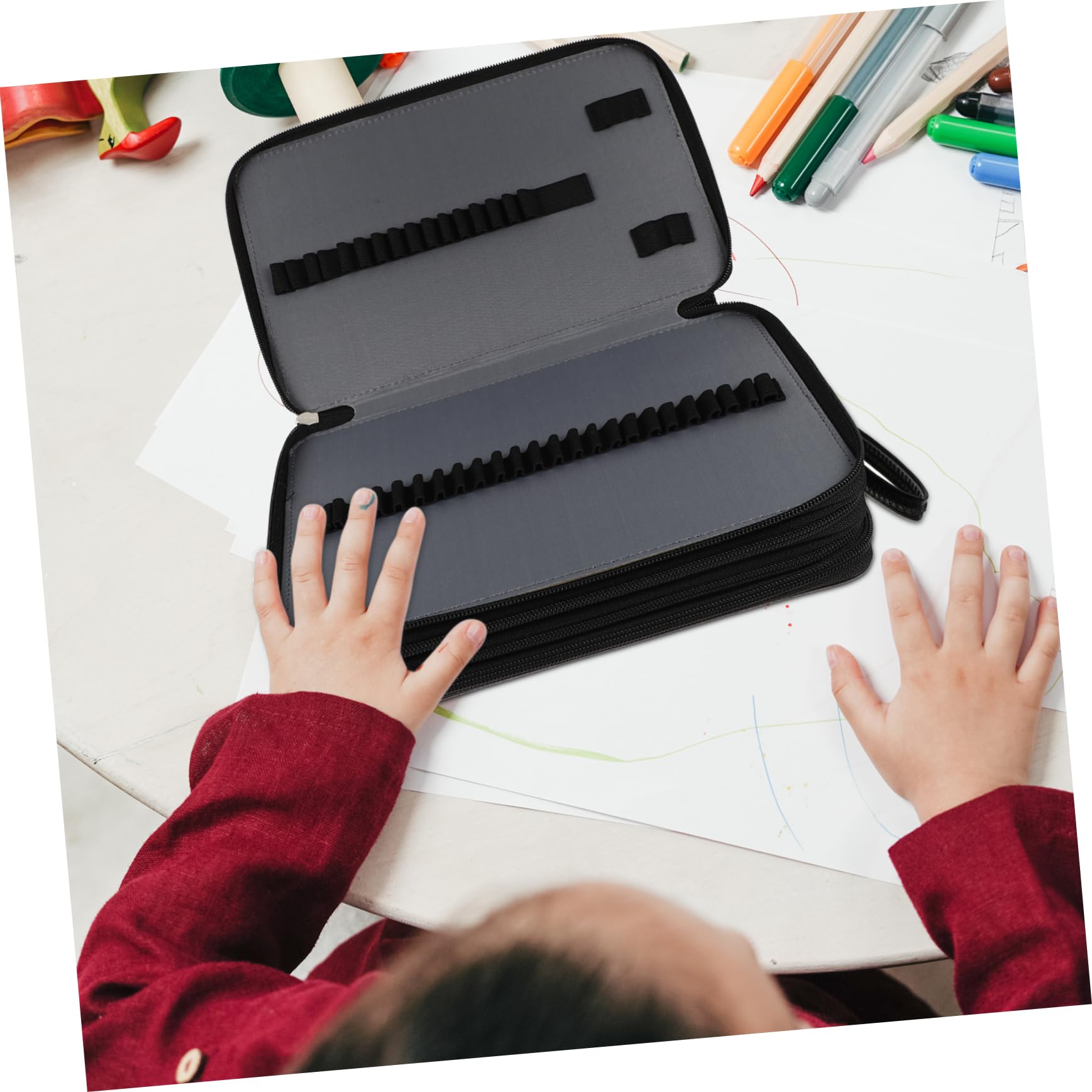 Borsa Nera con Capacità Astuccio per Colorazione Organizer per Studenti per Casa e Scuola