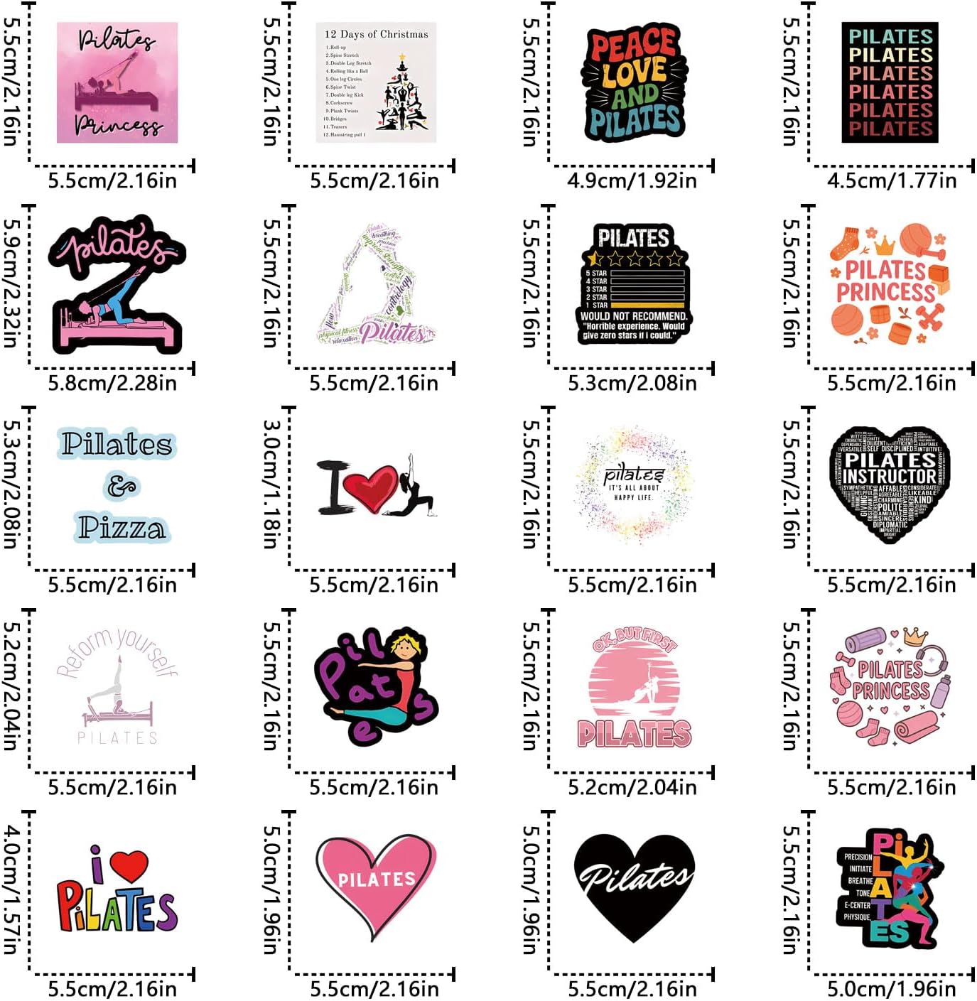 61pcs Pilates Stickers Pack, Aesthetic Cute Vinyl Waterproof Decals for Water Bottle,Laptop,Phone,Skateboard,Scrapbooking,Bumper for Birthday Party Supply Decor image 3