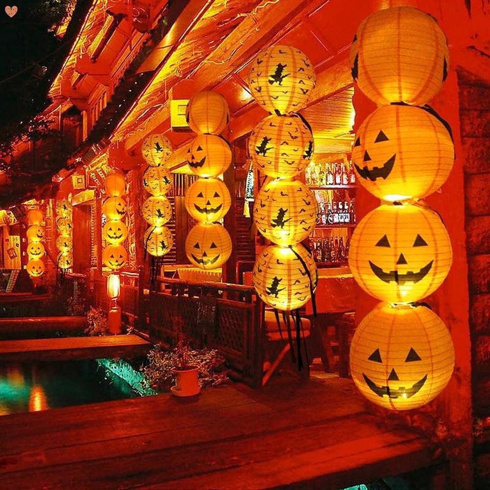 Liudan-Halloween Pumpkin Lamp Halloween Pumpkin Hanging Paper Lantern Light Lamp Halloween Party Festival Scary Decorations Pumpkin Lantern Decorative Lamp (Color : 20cm)