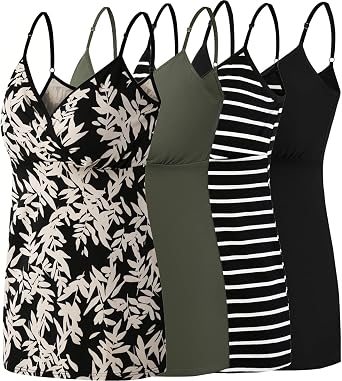 SUIEK Cotton Maternity Nursing Tank Tops Crisscross Breastfeeding Cami Sleep Shirt