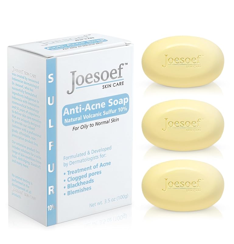 Sabonete com enxofre vulcânico natural 10% JOESOEF SKIN CARE, para pele oleosa a normal, pacote com 3