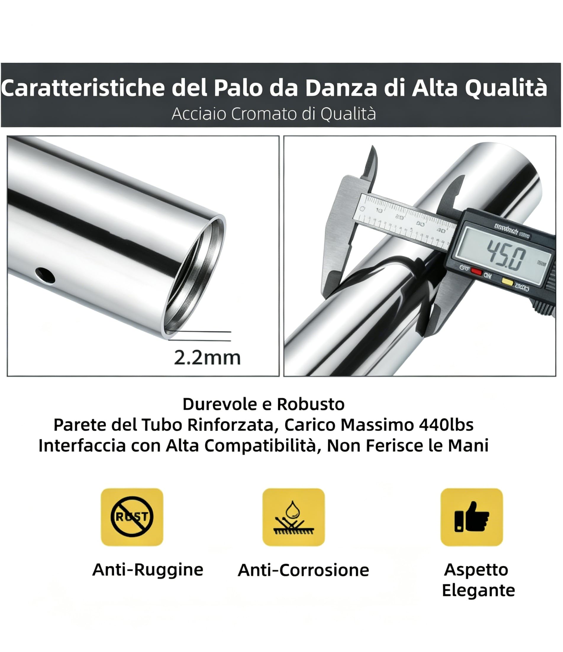 PRIOR FITNESS Set Palo da Ballo Fisso – 45 mm, Palo Fitness Rotante/Statico, Piastra Fissa per Danza, con Accessori per Montaggio a Soffitto, Ideale per Club, Feste, Home, con Certificazione CE
