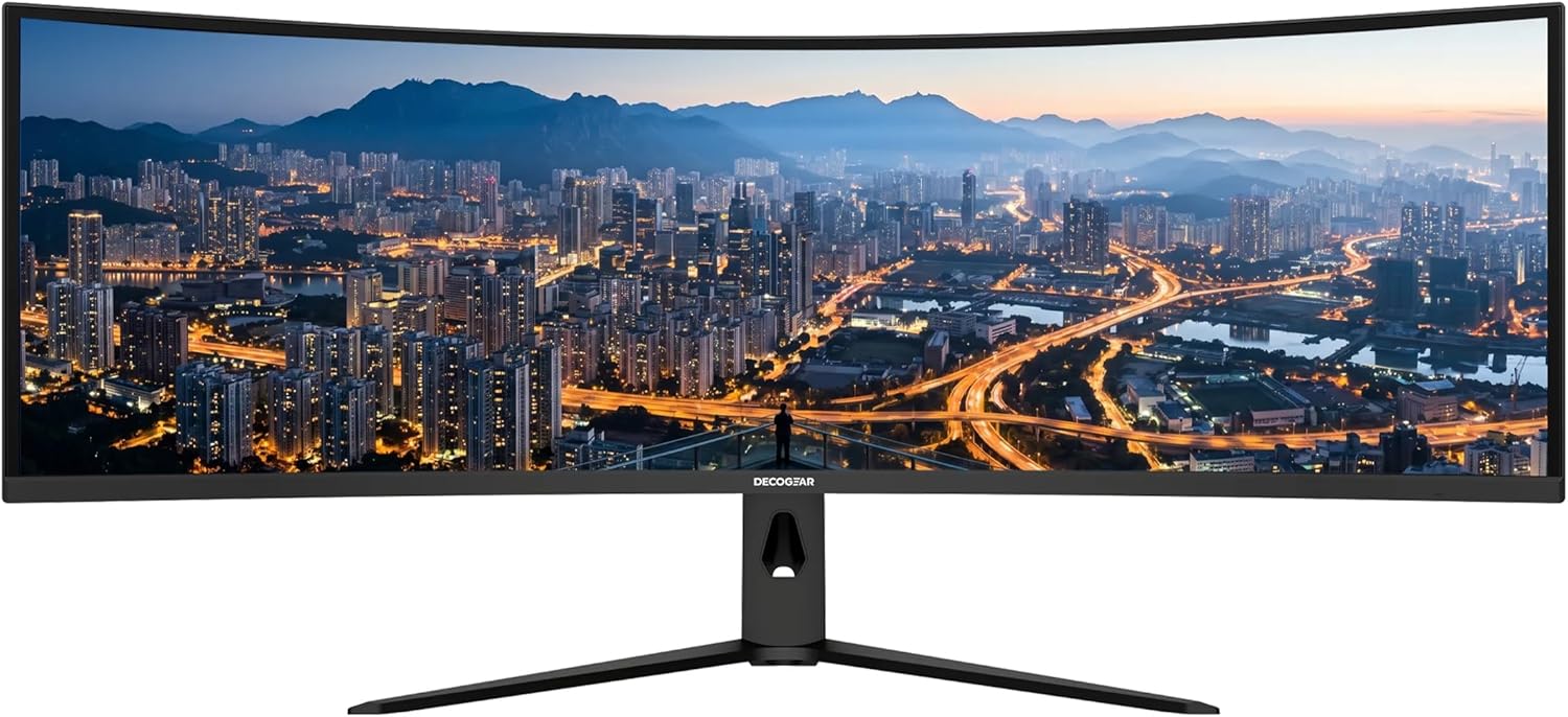 Deco Gear 49” Curved Super Ultrawide Dual QHD Monitor 5120×1440 240 Hz 1000R E-LED HDR Adaptive Sync HDMI 2.1 DisplayPort 1.4 PIP PBP Overdrive Gaming Workstation Display