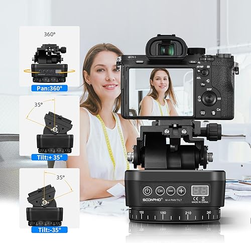 Miniatura 15 de Soonpho M6 - Cabezal de trípode panorámico giratorio motorizado con seguimiento facial, cabezal de inclinación panorámica de 360° con clip