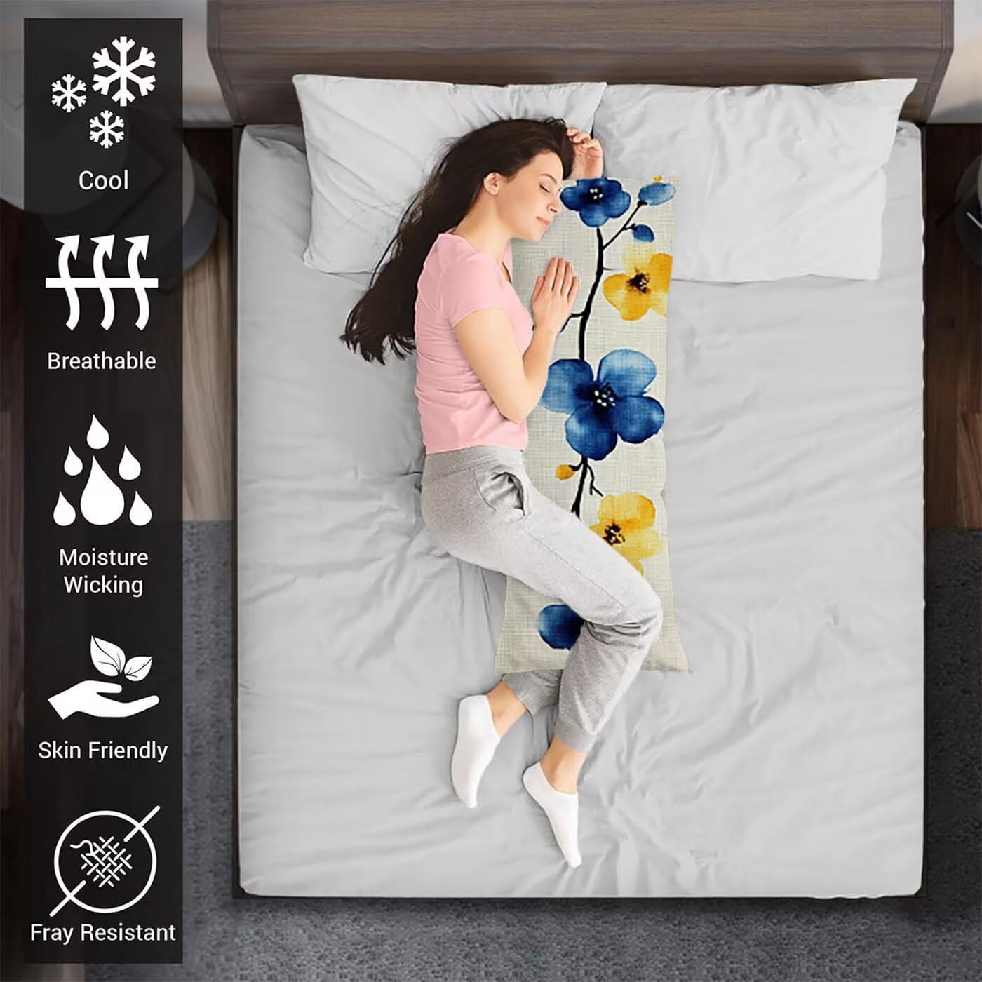 Abstrakt Seitenschläferkissen Bezug 60 x 180 cm Blume Seitenschläferkissen mit Unsichtbarem Reißverschluss, Doppelseitig Drucken Samt Verbessern Sie Schlafqualität Body Pillow, Geschenke Fraue B-5220