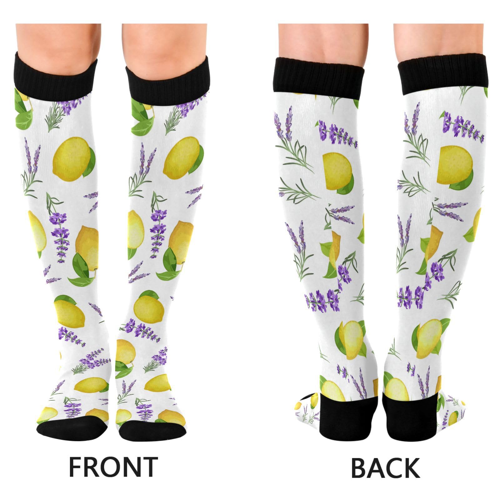Dussdil Lavender Lemons Compression Socks for Women Men Circulation Long Knee Socks for Sport Running Cycling Stockings