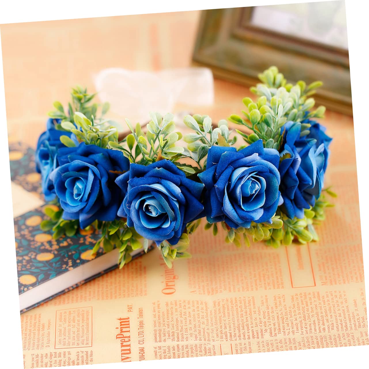 FRCOLOR 3piezas Diadema Floral Artificial Azul Para Bodas y Cosplay Tocado De Fiesta Para y Novias Accesorio De Cabello Elegante y