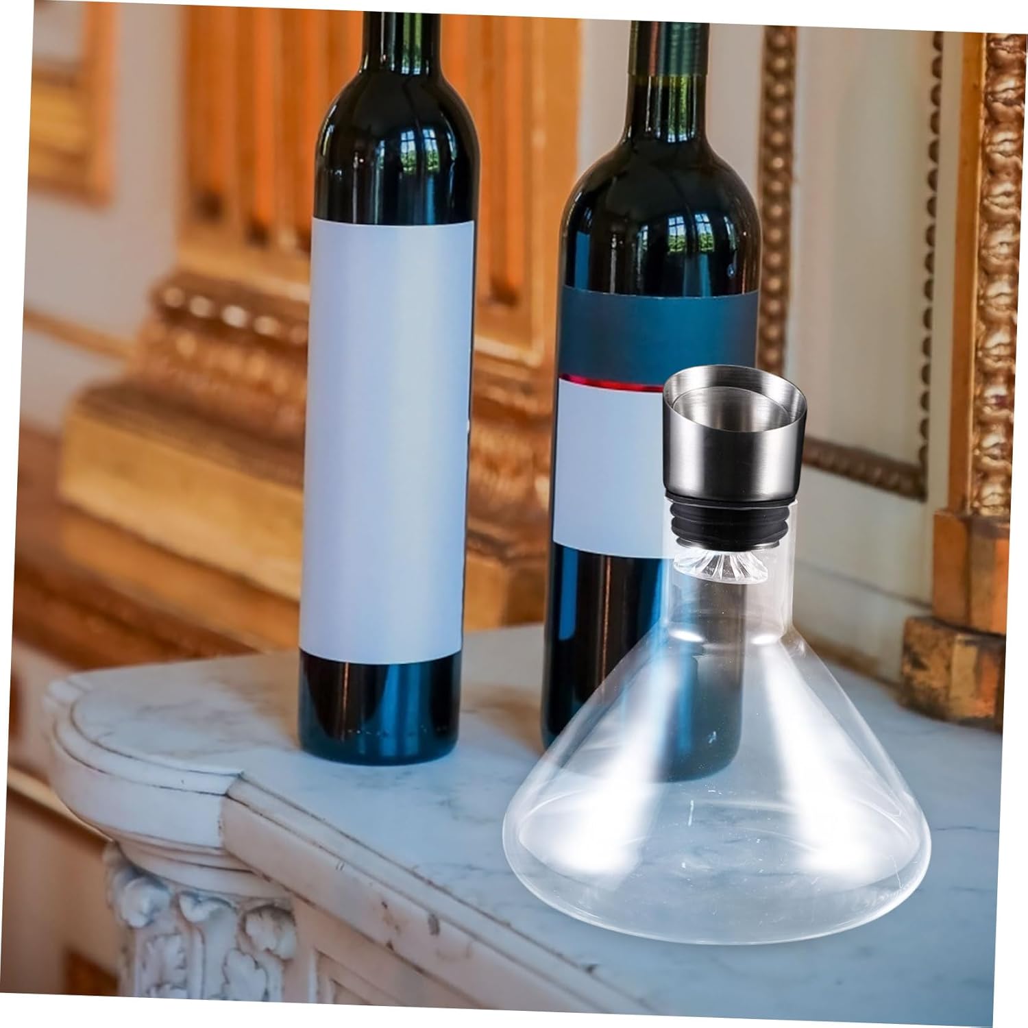 Fast Aerating Glass Wine Decanter with Inclined Mouth and Solid Glass Combined Liquor Dispenser and Pourer for Smooth and Easy Serving