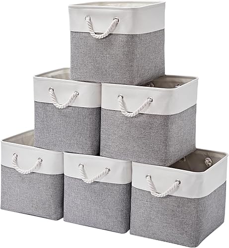 Miniatura 7 de Contenedores de almacenamiento de cubos de 12 x 12 pulgadas, paquete de 6 cubos de almacenamiento plegables grandes de tela con cuerdas, cubos de